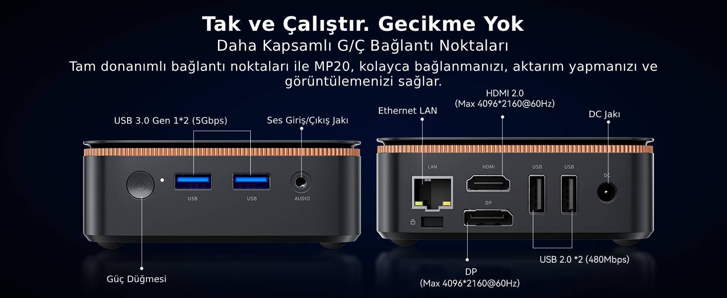 Blackview MP20 Mini PC Ryzen 3 3300U 16GB RAM 512GB SSD güçlü mini bilgisayar