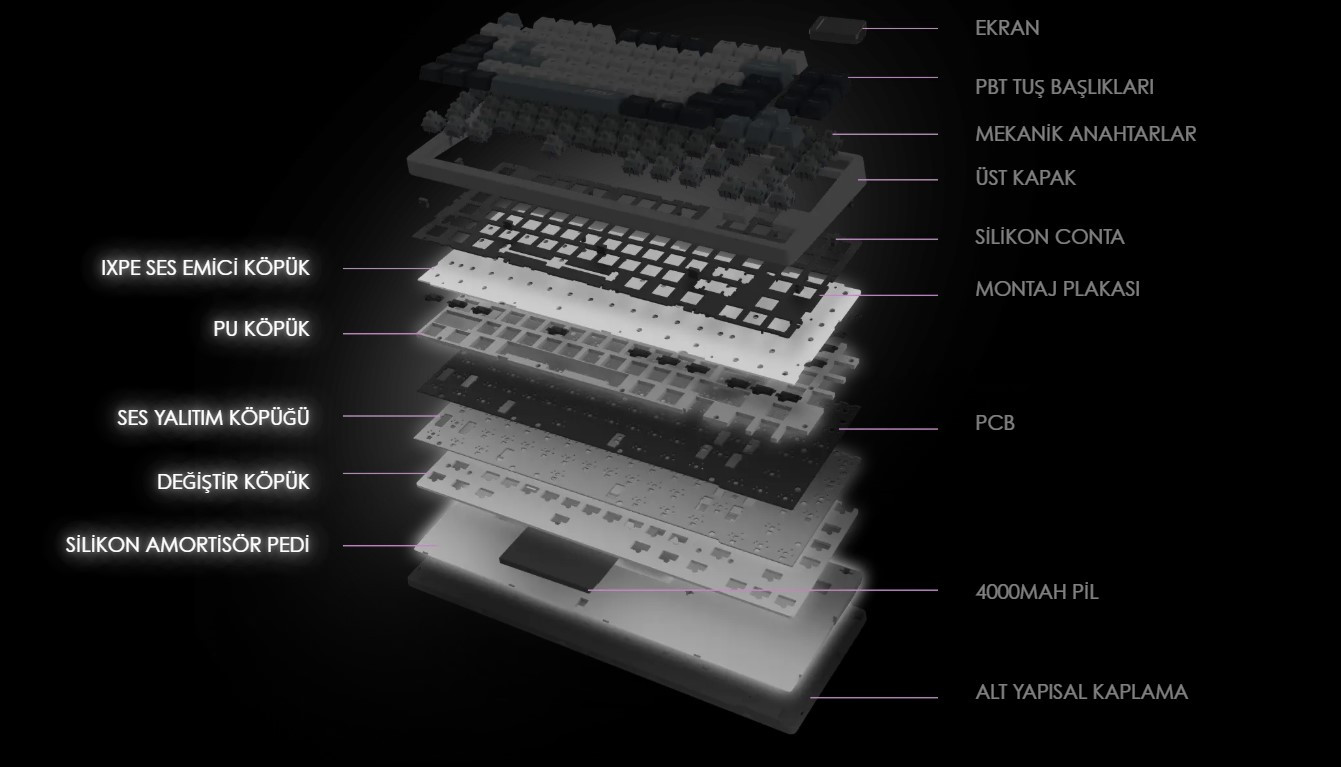 MSI FORGE GK600 VIOLET TKL RGB Mekanik Kablosuz Gaming (Oyuncu) Klavye