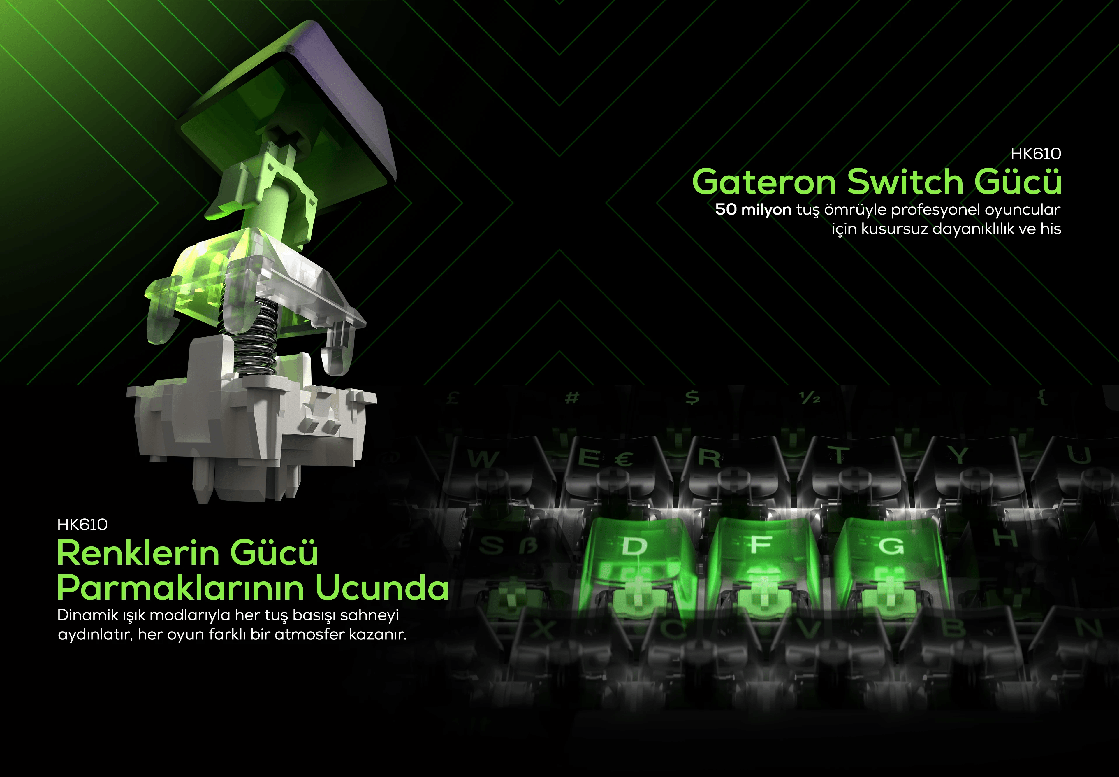 Hawk Gaming HK610 Gateron Switch RGB LCD Tri-Mode Kablosuz/Bluetooth %75 Gaming Oyuncu Klavye