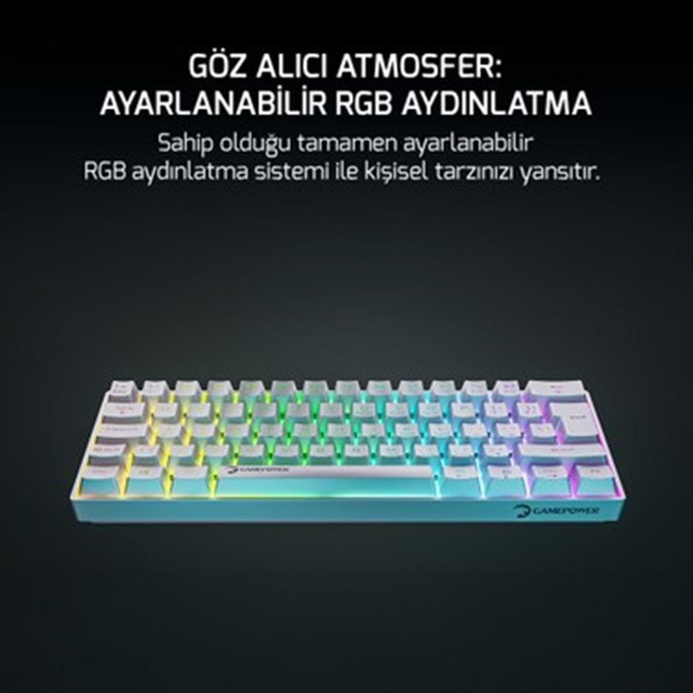 GAMEPOWER LYRA RGB 60M MEKANIK RED SWITCH BEYAZ GAMING OYUNCU KLAVYE