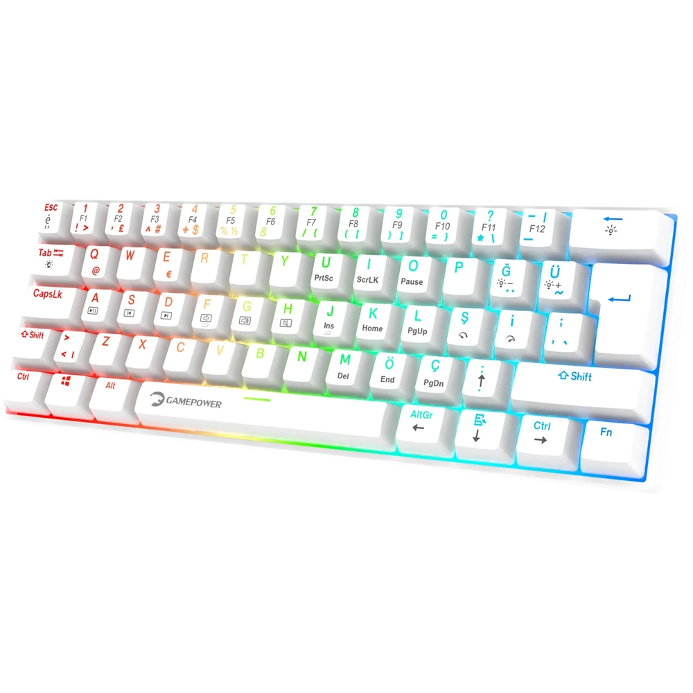 GAMEPOWER LYRA RGB 60M MEKANIK BLUE SWITCH GAMING OYUNCU KLAVYE BEYAZ