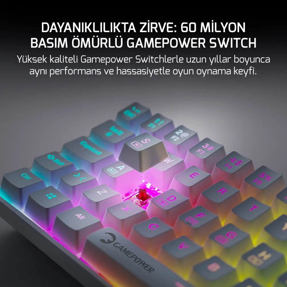 GAMEPOWER LYRA RGB 60M MEKANIK BLUE SWITCH GAMING OYUNCU KLAVYE BEYAZ