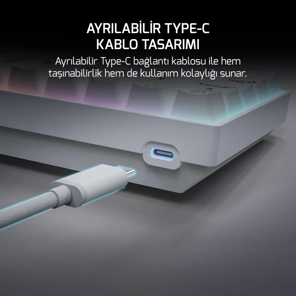 GAMEPOWER LYRA RGB 60M MEKANIK BLUE SWITCH GAMING OYUNCU KLAVYE BEYAZ