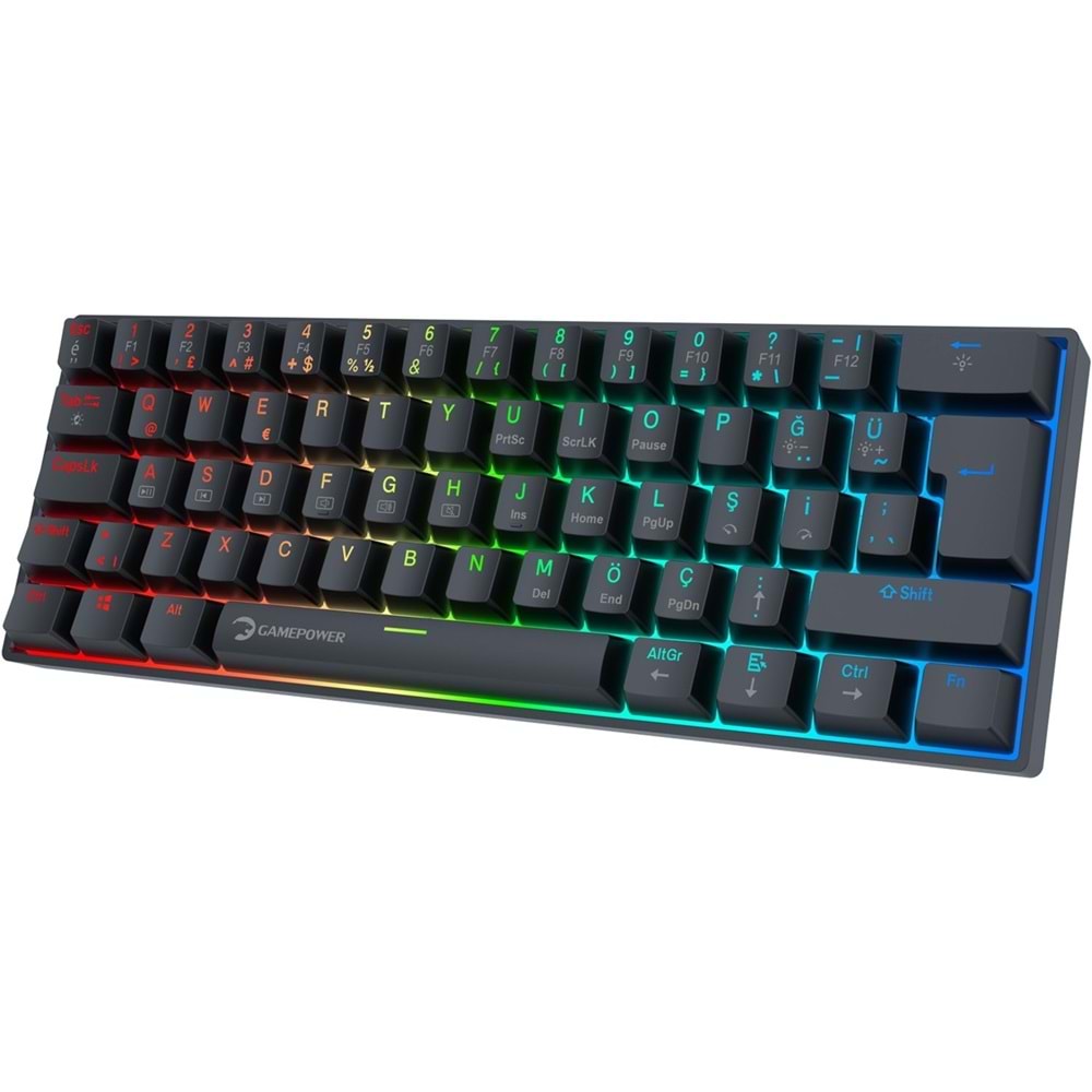 GAMEPOWER LYRA RGB 60M KLAVYE MEKANIK BLUE SWITCH SİYAH