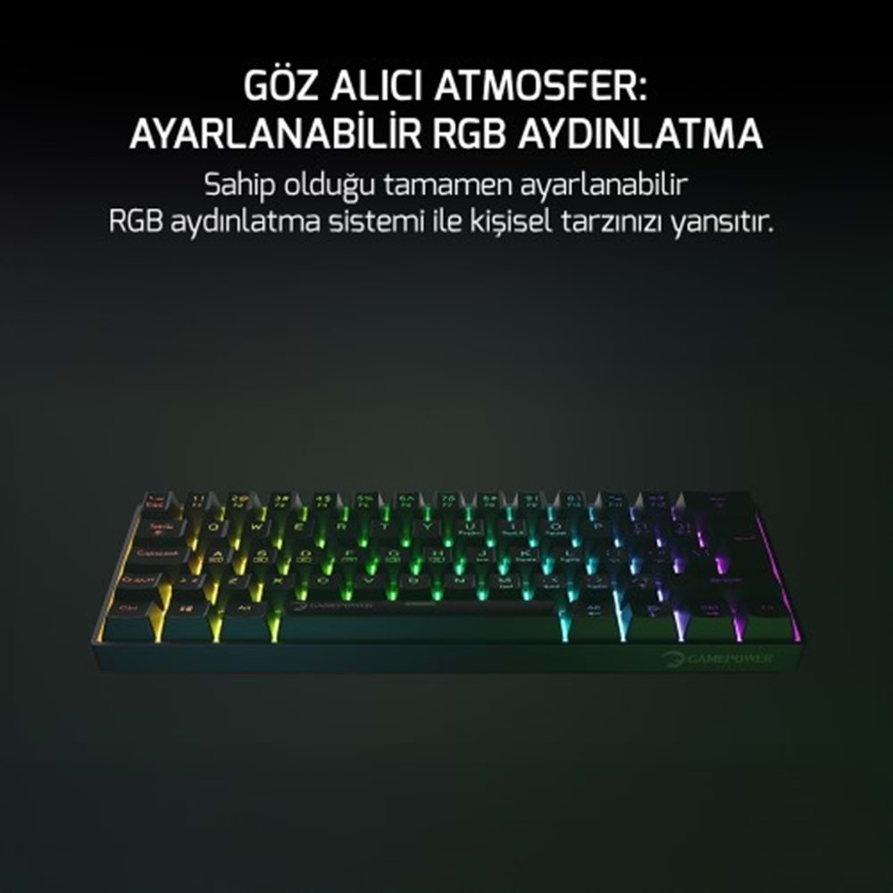GAMEPOWER LYRA RGB 60M KLAVYE MEKANIK BLUE SWITCH SİYAH