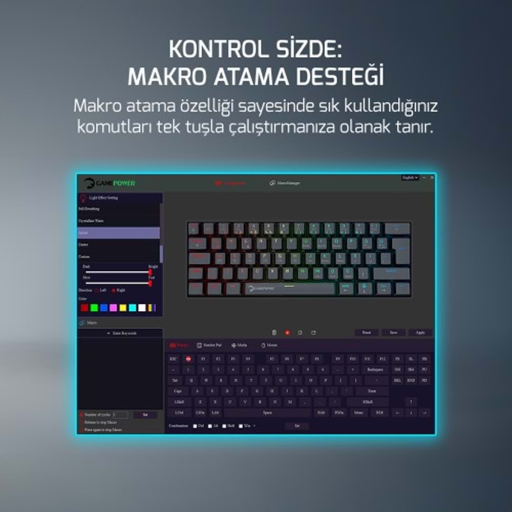 GAMEPOWER LYRA RGB 60M KLAVYE MEKANIK BLUE SWITCH SİYAH