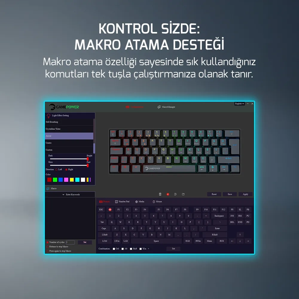 GAMEPOWER LYRA RGB 60M MEKANIK RED SWITCH GAMING OYUNCU KLAVYE SİYAH