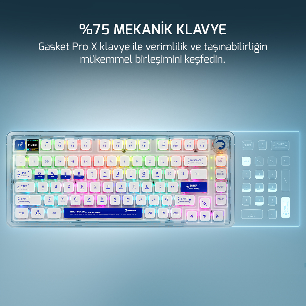 GamePower Gasket Pro X RGB Kablosuz/Bluetooth/Kablolu Mekanik Hot-Swap Yağlı Switch Gasket Oyuncu Klavye