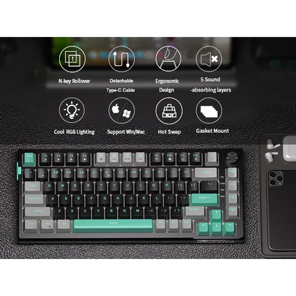 MAGEGEE SKY81 MEKANIK RGB KABLOLU GAMING KLAVYE HOT SWAP-GRI SIYAH