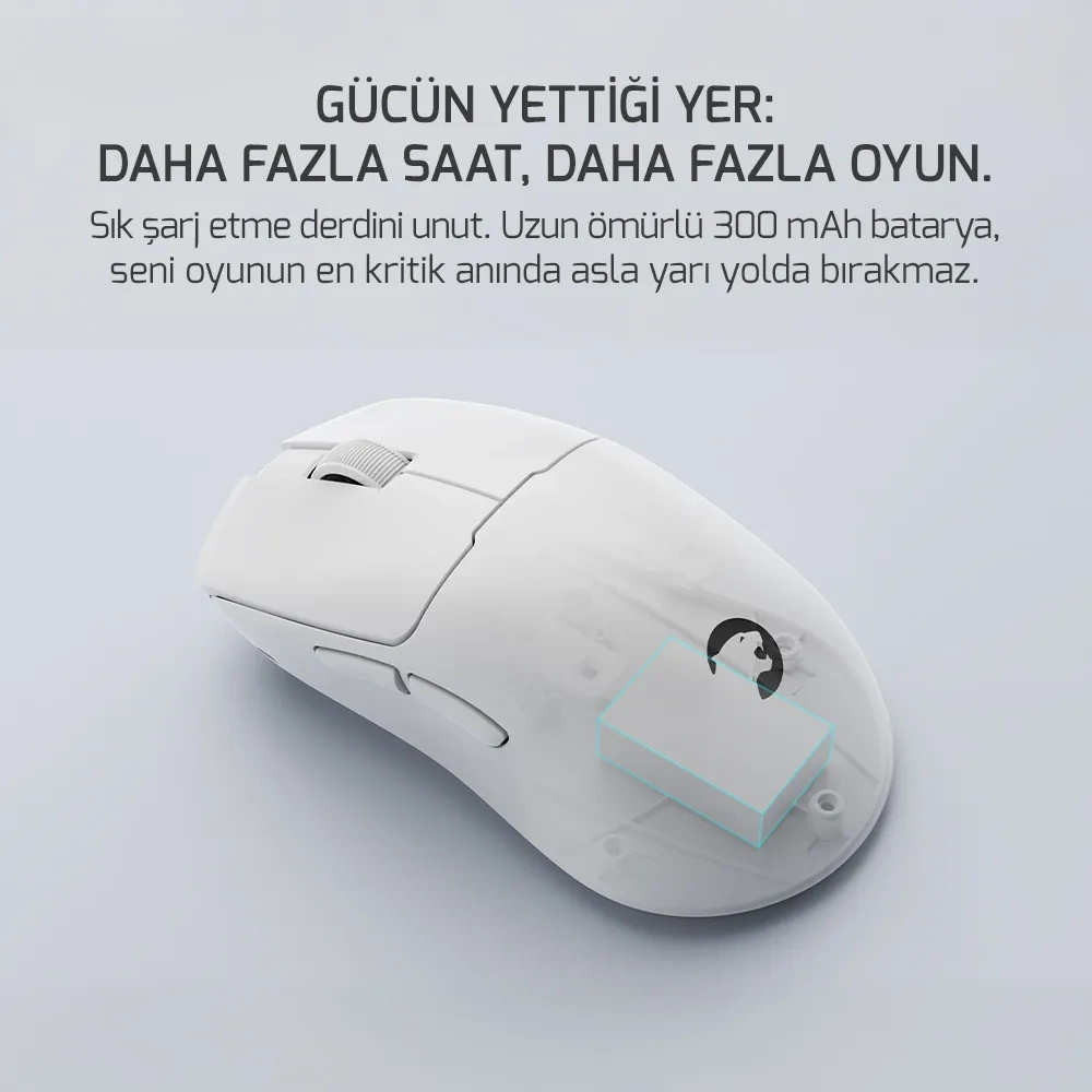 GamePower Radus 12.000DPI Triple Mode (Kablolu/Bluetooth/2.4G) Beyaz Gaming Mouse