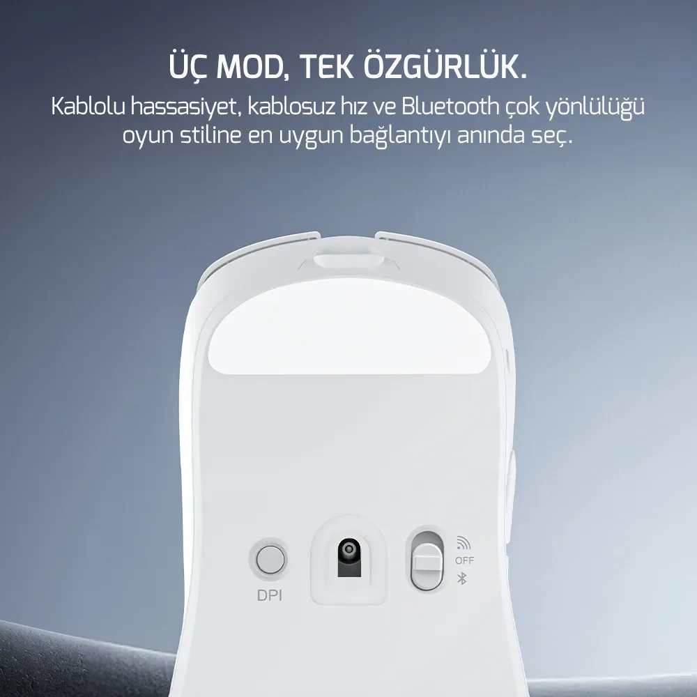 GamePower Radus 12.000DPI Triple Mode (Kablolu/Bluetooth/2.4G) Beyaz Gaming Mouse