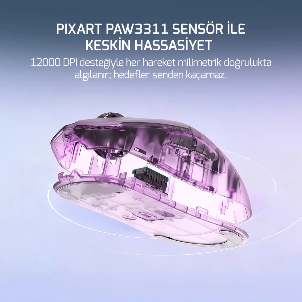 GamePower Radus 12.000DPI Triple Mode (Kablolu/Bluetooth/2.4G) Beyaz Gaming Mouse