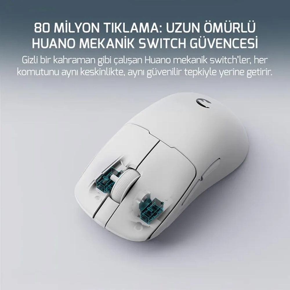 GamePower Radus 12.000DPI Triple Mode (Kablolu/Bluetooth/2.4G) Beyaz Gaming Mouse