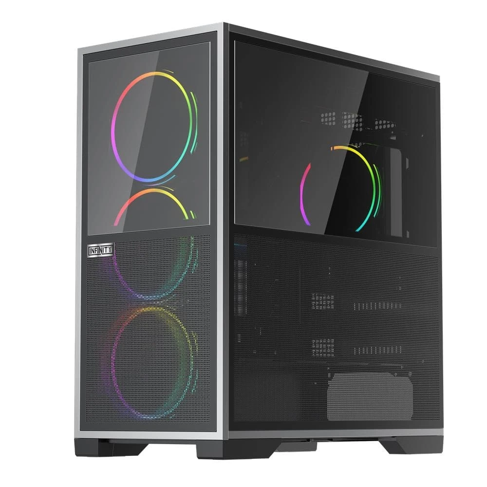 1ST PLAYER IF8 BTF SİYAH ARGB 4X12CM FAN TERS ÇEVİRİLEBİLİR TEMPERLİ CAM MESH PANELLER E-ATX KASA