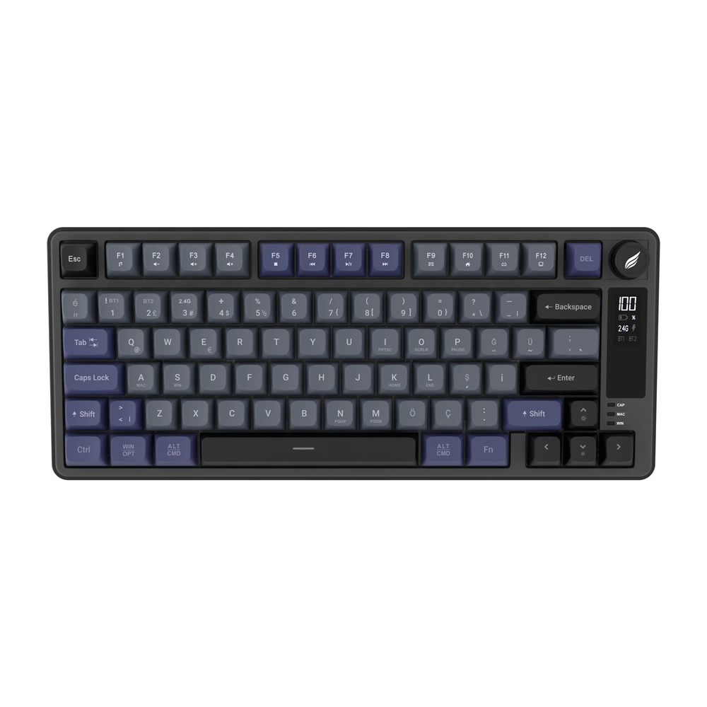 Hawk Gaming HK255 Membrane LCD RGB Kablosuz/Bluetooth Gri Mor %75 Türkçe Gaming Oyuncu Klavye
