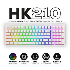 HAWK HK210W MEMBRANE RGB TYPE-C KABLOLU GAMING KLAVYE
