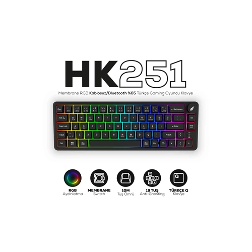 HAWK HK251B GAMING RGB MEMBRANE GAMING OYUNCU KABLOSUZ KLAVYE
