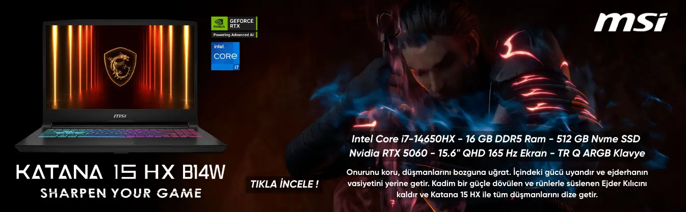 MSI KATANA 15 HX B14WFK i7-14650HX 16GB RAM DDR5 1TB SSD RTX 5060 15.6 QHD 165 HZ INCH GAMING LAPTOP