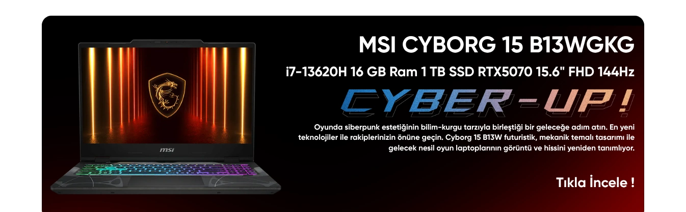 MSI CYBORG 15 B13WGKG-847XTR i7-13620H 16 GB Ram 1 TB SSD RTX5070 15.6