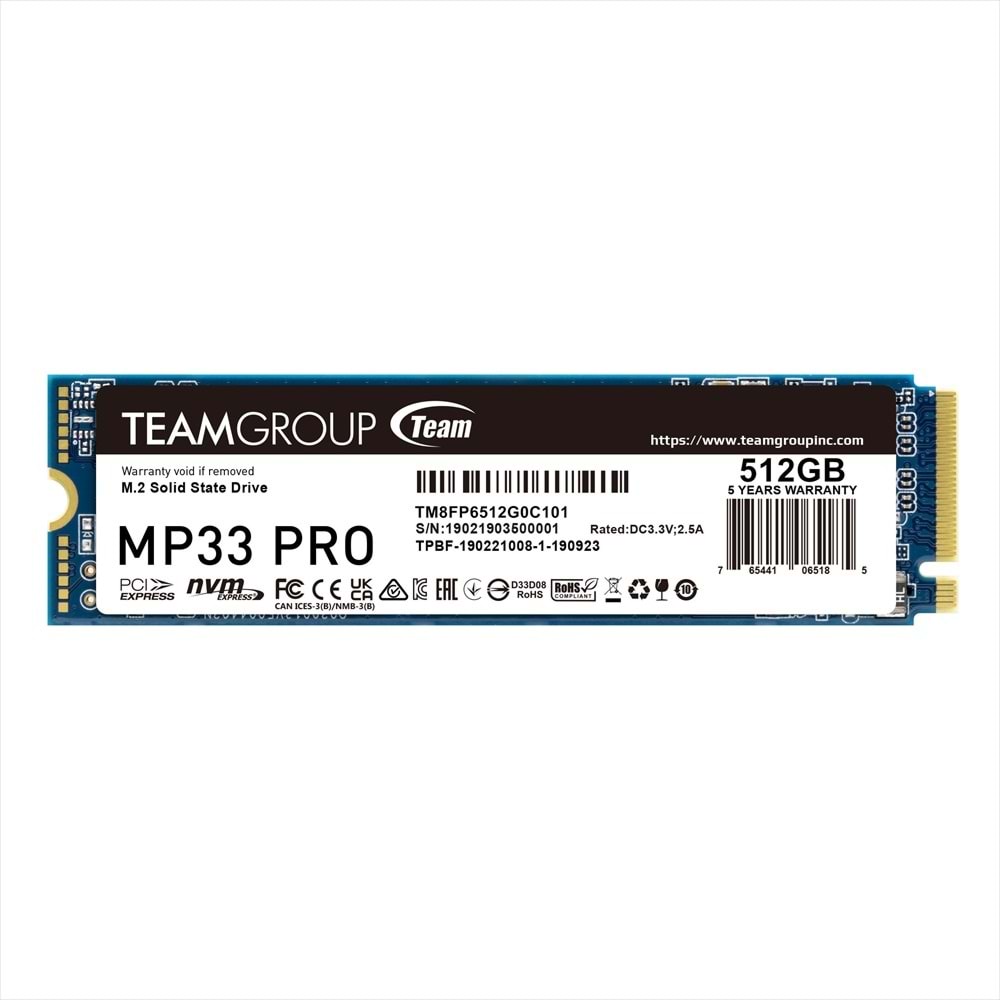 TEAM MP33 PRO 512GB 3500/3000MB/s NVMe PCIe Gen3x4 M.2 SSD