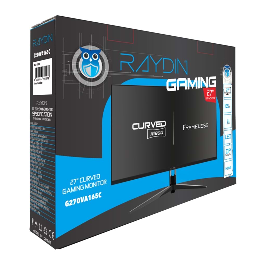 27 RAYDIN G270VA165C FHD 1MS 165HZ HDMI DP VALED CURVED GAMING MONITOR