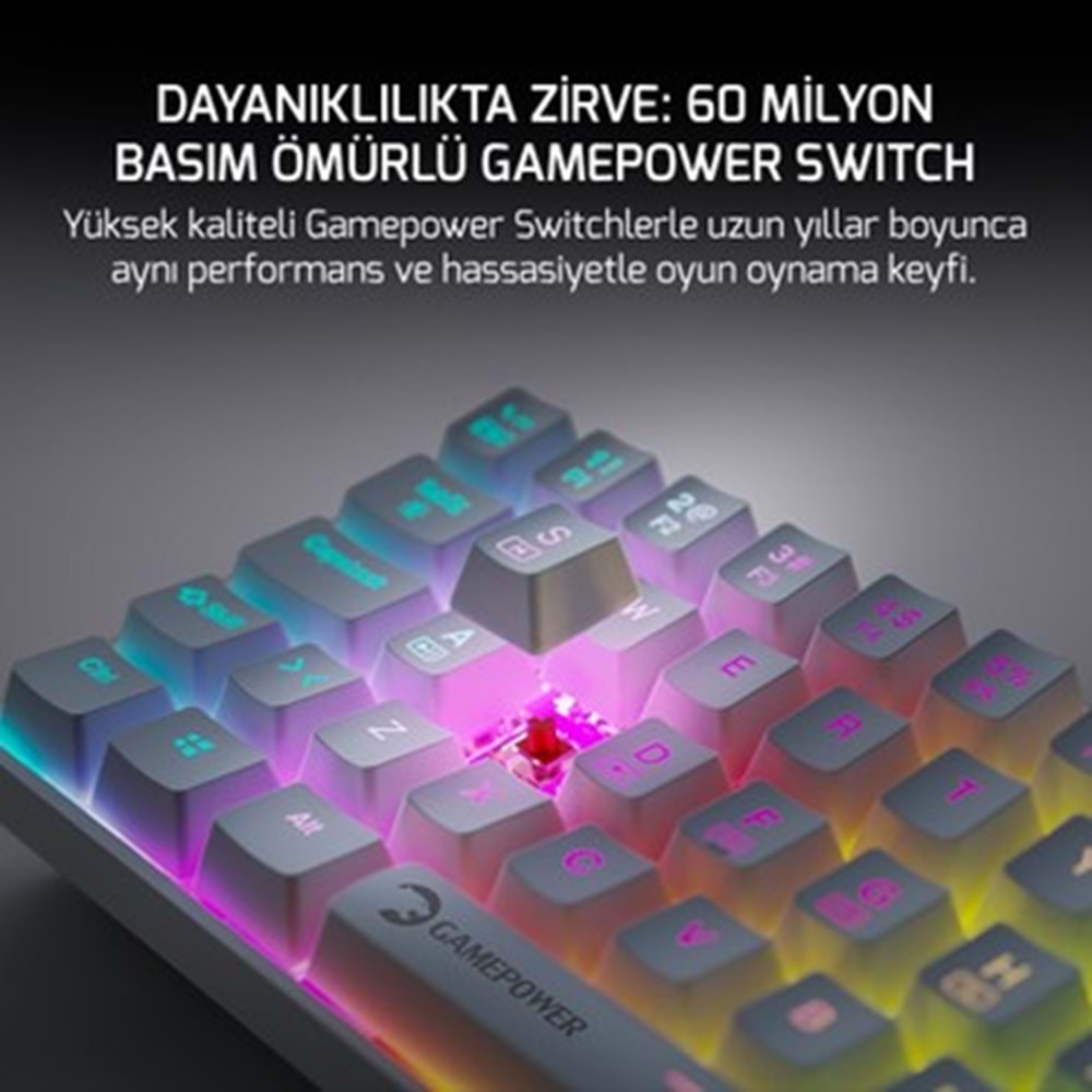 GAMEPOWER LYRA RGB 60M KLAVYE MEKANIK BLUE SWITVH BEYAZ